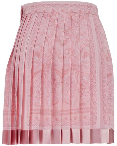 Versace Pleated Mini Skirt With Barocco Motif - Pink