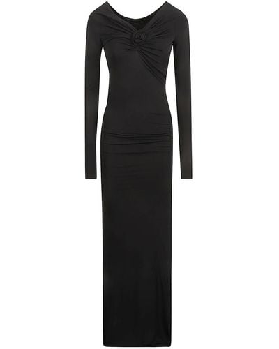 Blumarine V-neck Bardot-sleeves Dress - Black