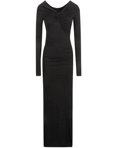 Blumarine V-neck Bardot-sleeves Dress - Black