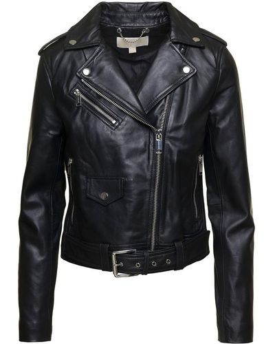 MICHAEL Michael Kors Leather Moto Jacket Black Womens Coat  ShopStyle