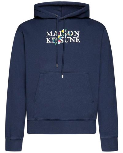 Maison Kitsuné Ink Cotton Flower Lettering Sweatshirt - Blue