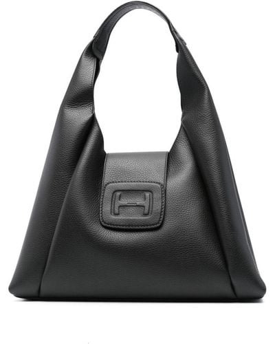 Hogan H-Bag Hobo Medium Leather Shoulder Bag - Black