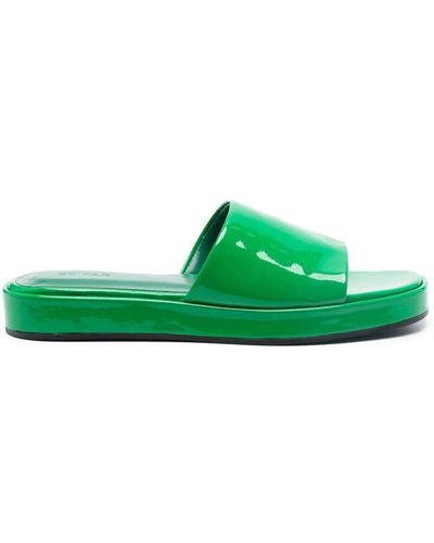 BY FAR Cala Patent-finish Mules - Green