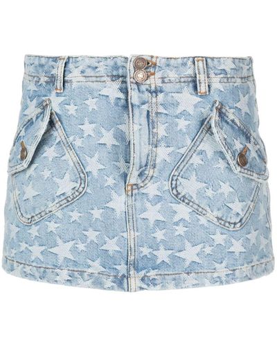 ERL Star-print Washed-denim Mini Skirt - Blue