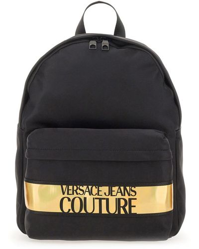 Versace Jeans Couture Logo Printed Zipped Backpack - Black