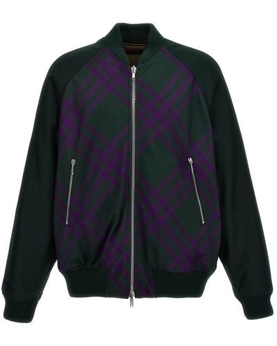 Burberry Check Reversible Bomber Jacket Casual Jackets - Blue