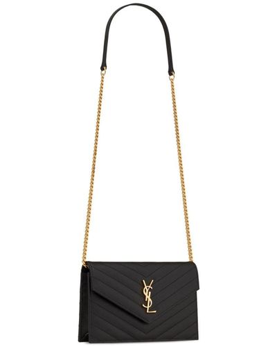 Saint Laurent Monogram Matelassé Envelope Chain Wallet - White