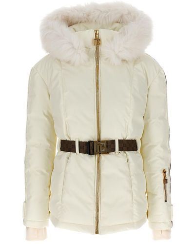 Balmain Belted Hooded Faux Fur And Jacquard-trimmed Shell Ski Jacket - Natural