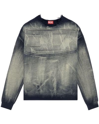 DIESEL Frayed Denim-effect Sweater - Gray