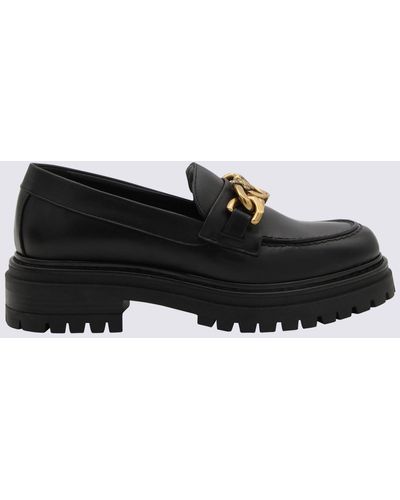 Pinko Black Leather Love Birds Loafers