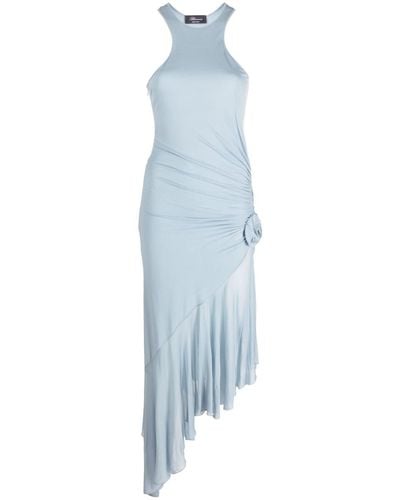 Blumarine Ruched Asymmetric Midi Dress - Blue