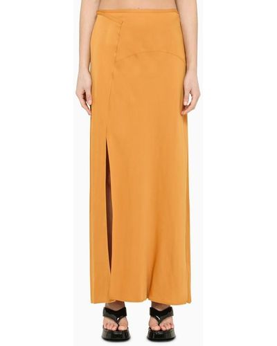 Calvin Klein Vintage Gold Satin Midi Skirt - Orange