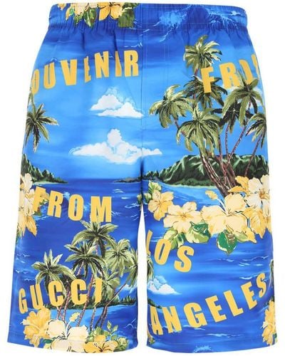 Gucci Printed Nylon Swim Shorts - Blue
