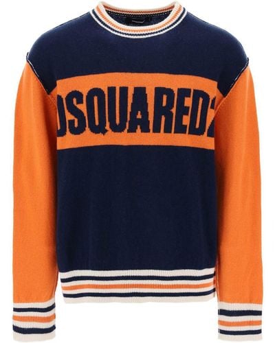 DSquared² University Sweater In Jacquard Wool - Blue