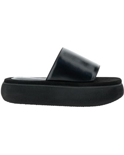 OSOI Black Padded Slides With Chunky Sole In Leather Woman