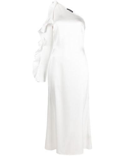 David Koma Ruffle Detail One Shoulder Midi Dress - White
