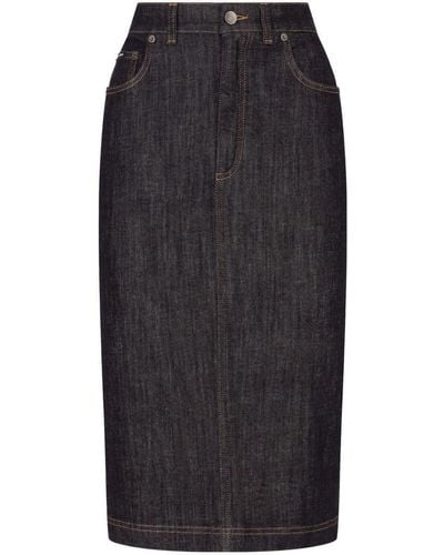 Dolce & Gabbana Blue Denim Midi Skirt - Black