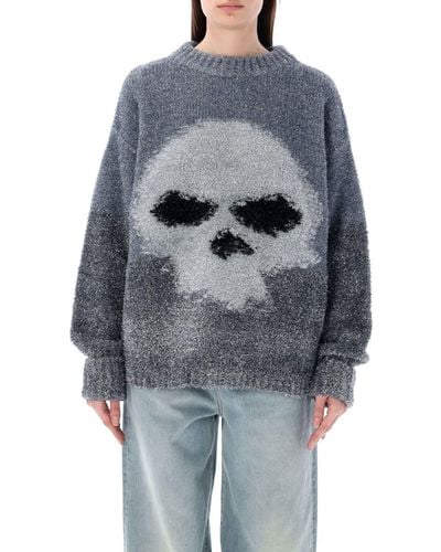 ERL Glitter Skull Intarsia Sweater - Gray