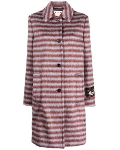 Marni Brushed Striped Single-breasted Coat - Red