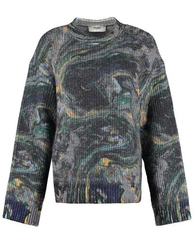 Fendi Printed Crew-neck Sweater - Gray