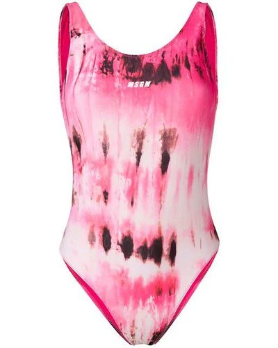 MSGM Tie Dye Logo Swimsuit - Pink