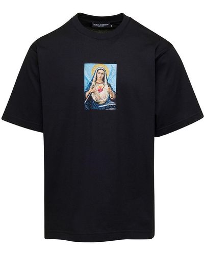 Dolce & Gabbana Printed T Shirt With Rhinestones - Black