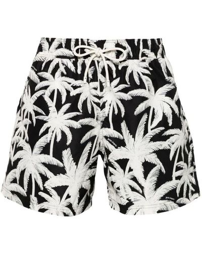 Palm Angels Palm Tree-Print Swim Shorts - Black