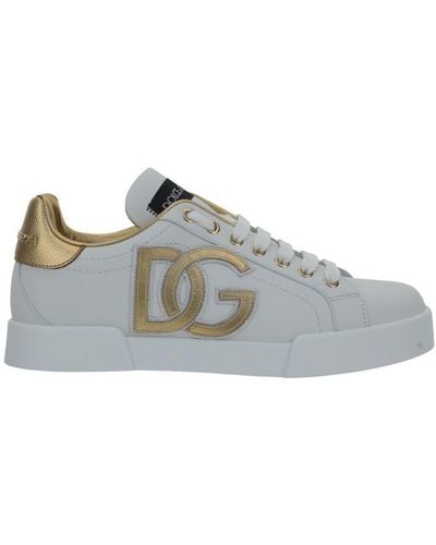 Dolce & Gabbana Portofino Dg Logo Leather Trainer - White