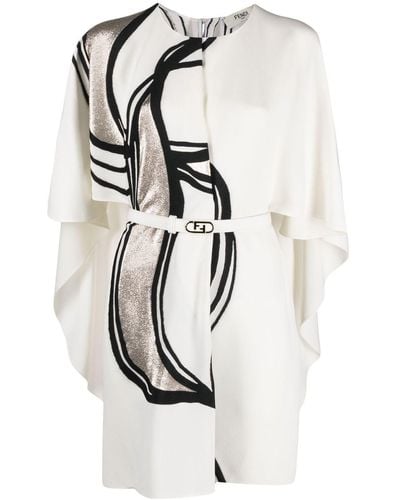 Fendi Abstract-print Cape Dress - White