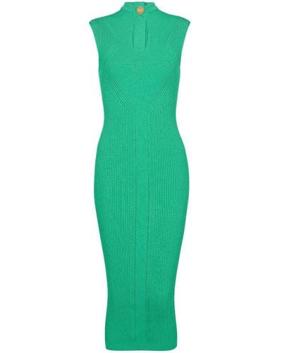 Balmain Ribbed-knit Midi Dress - Green