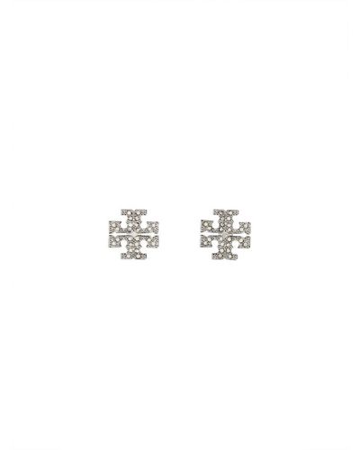 Tory Burch Crystal Logo Earrings - White