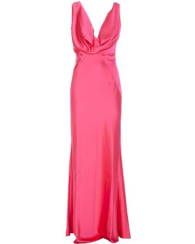 Pinko Long Hammered Satin Dress - Pink