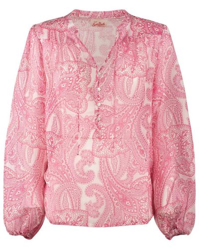 Saint Barth Cotton And Silk Voile Blouse With Paisley Print - Pink