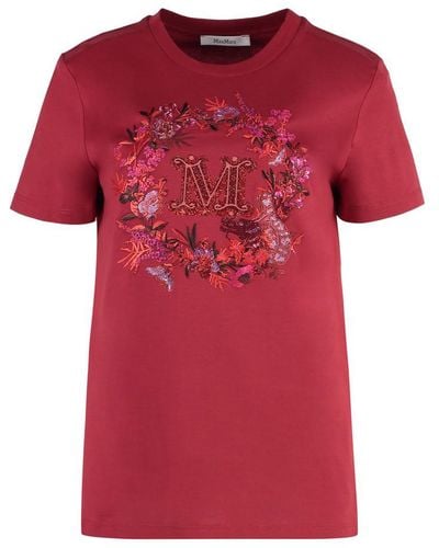 Max Mara Elmo Short Sleeved T Shirt With Embroidery - Red