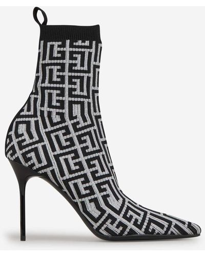 Balmain Skye Monogram Ankle Boots - White