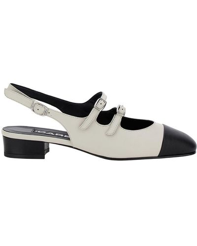CAREL PARIS 'Abricot' Slingback Mary Janes With Contrasting Toe - White