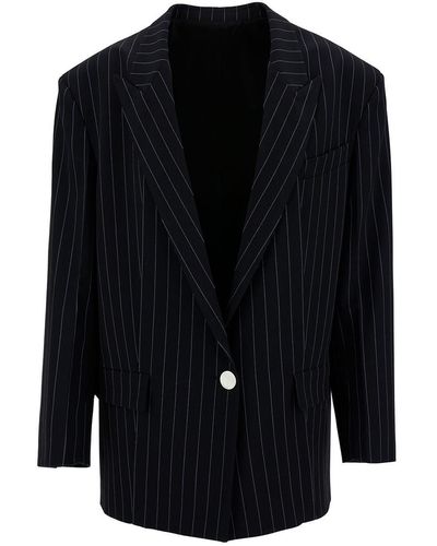 The Attico Glen Oversized Pinstripe Single-Breasted Jacket - Black