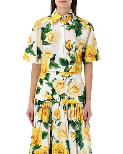 Dolce & Gabbana Short Shirt With Yellow Roses Print