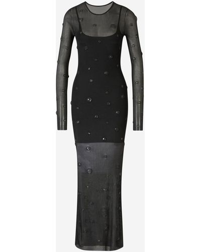 Alexander Wang Semi-Transparent Gems Midi Dress - Black