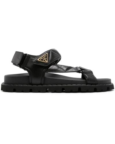 Prada Triangle-logo Quilted Sandals - Black