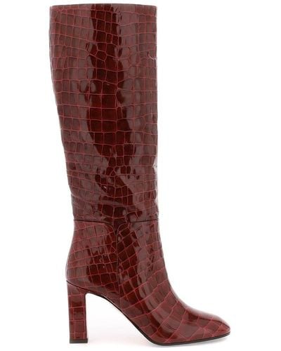 Aquazzura Sellier Boots In Croc Embossed Leather - Brown