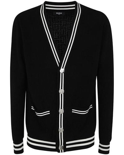 Balmain Monogram Jacquard Wool Cardigan Clothing - Black