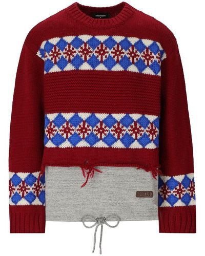 DSquared² Hybrid Canadian Jacquard Red Crewneck Sweater