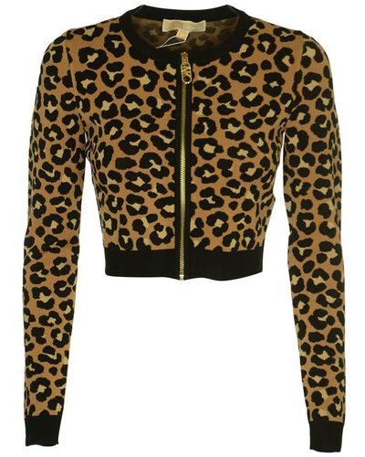 Michael Kors Leopard Jacquard Zip-up Cardigan - Black