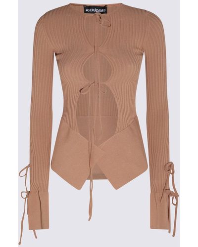 ANDREADAMO Nude Viscose Blend Cut Out Sweater - Brown