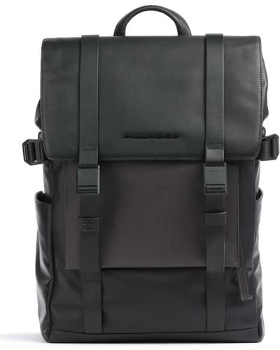 Piquadro Leather Laptop Backpack 14" Bags - Black