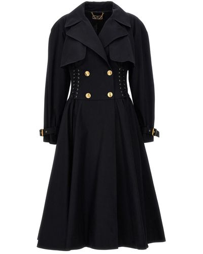 Elisabetta Franchi Redingote Line Trench Coat Coats, Trench Coats - Black