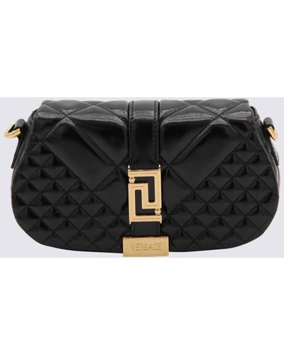Versace Black And Gold Leather Mini Greca Goddess Shoulder Bag