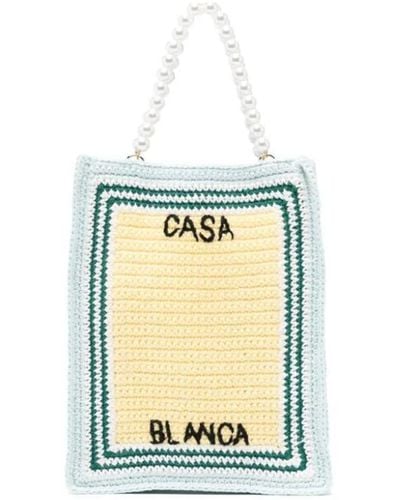 Casablancabrand Crochet Tote Bag With Embroidered Logo - Metallic