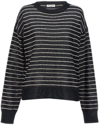 Brunello Cucinelli Sequin Striped Sweater Sweater, Cardigans - Black